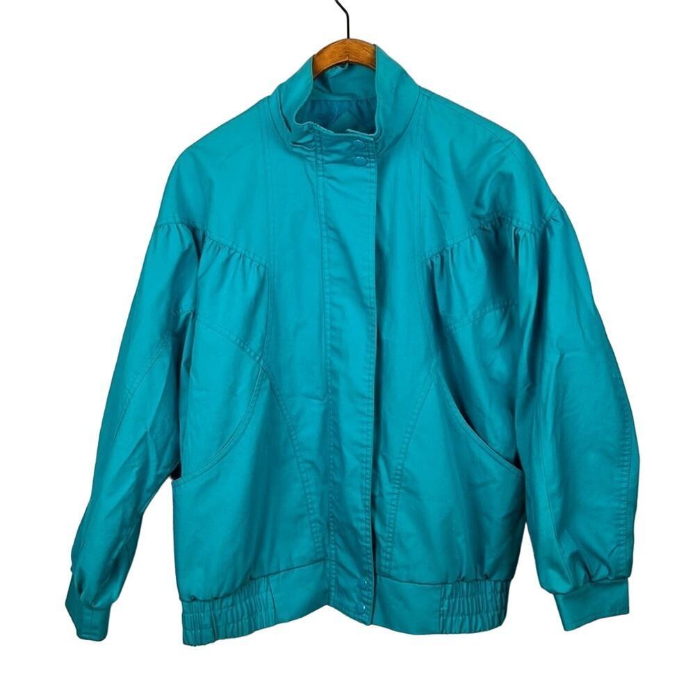 Fleet Street Vintage teal zipper front bomber jacket size 8